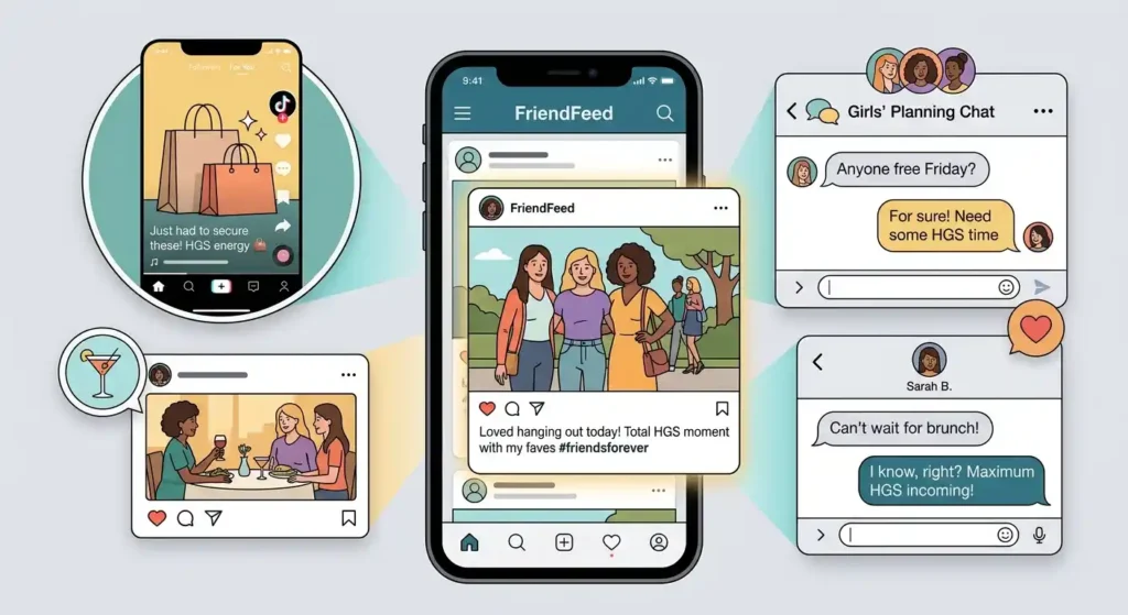 hGS used in texting, group chats, and social media conversations about friends