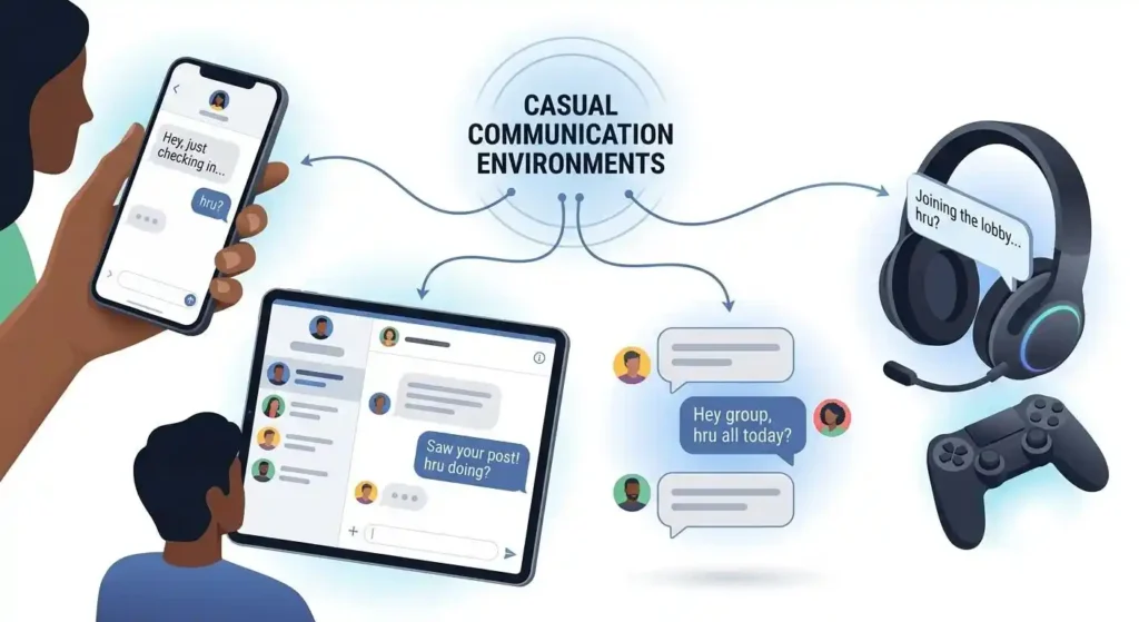 Examples of HRU used in texts, social media messages, group chats, and gaming