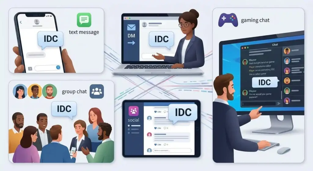 IDC used in text messages, DMs, group chats, social media, and gaming chats
