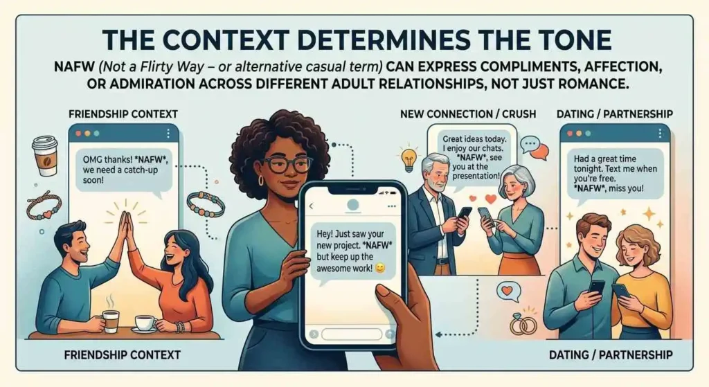  NAFW shown in different friendship and dating conversation contexts.