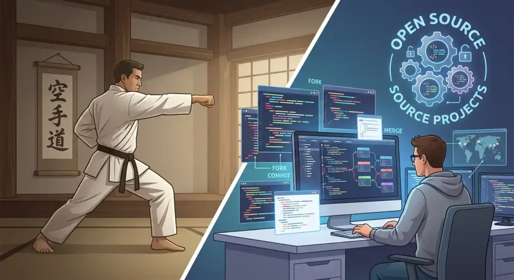 A software developer works with source code representing the technology meaning of OSS.