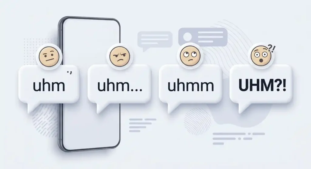 Examples of uhm with different spelling and punctuation showing different tones