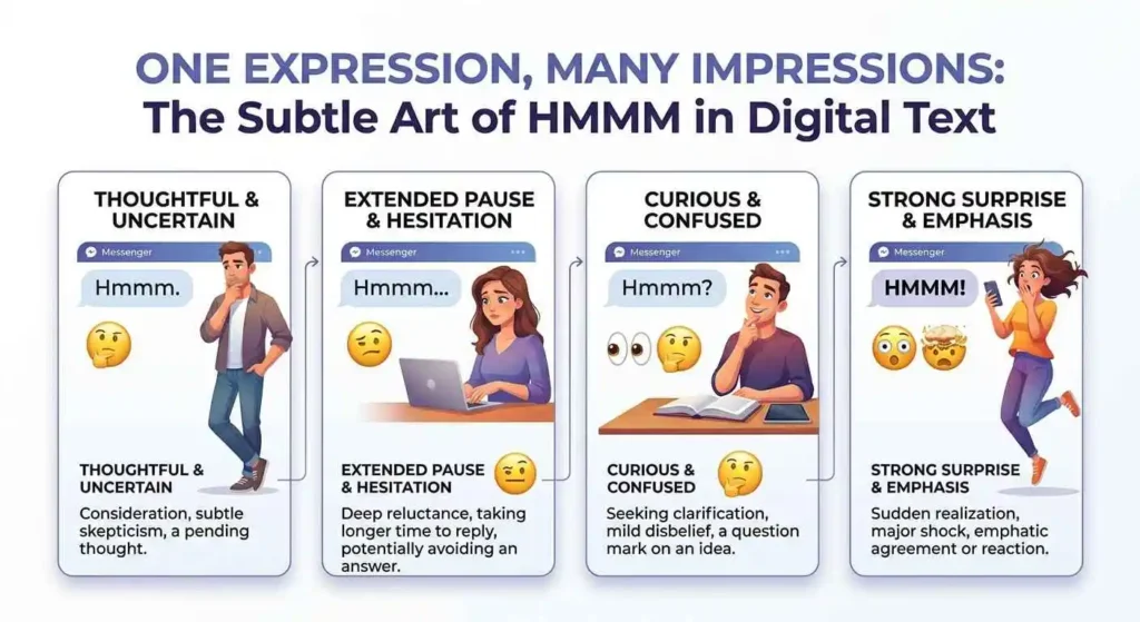 Different HMMM punctuation and emojis showing changes in conversational tone