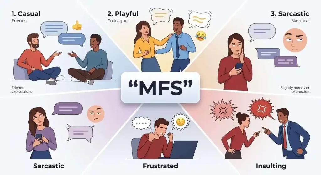 Visual showing different tones MFS can have from playful to frustrated or insulting