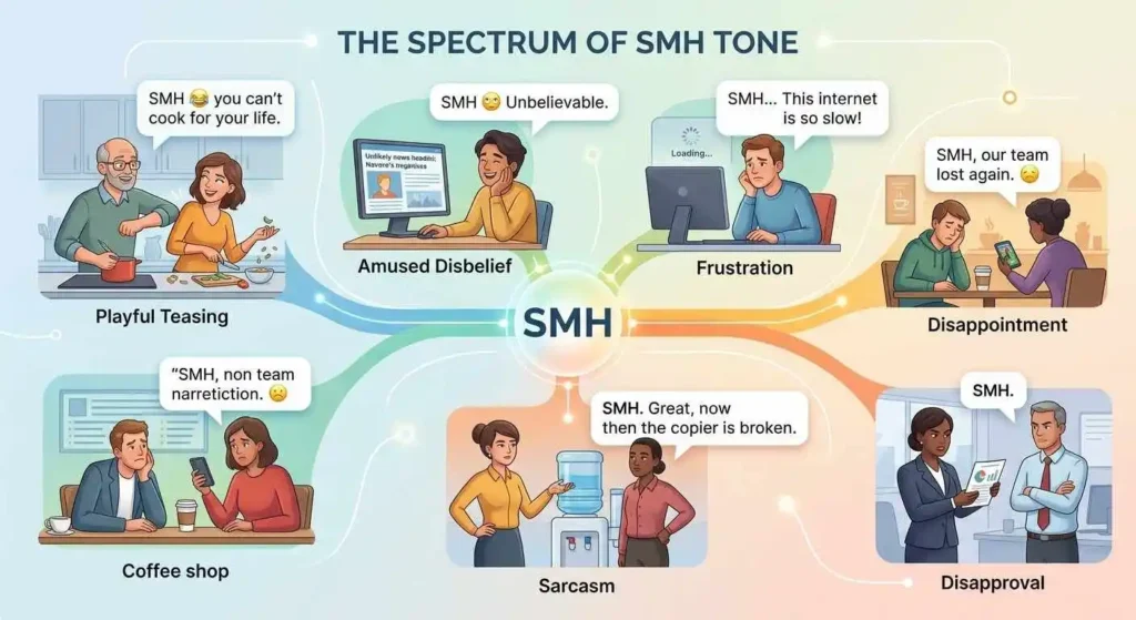 Different SMH tones ranging from playful teasing to frustration and disapproval