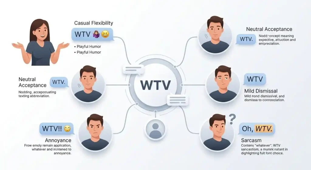 Different tones of WTV ranging from casual and playful to dismissive and annoyed
