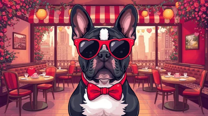 French bulldog with heart glasses