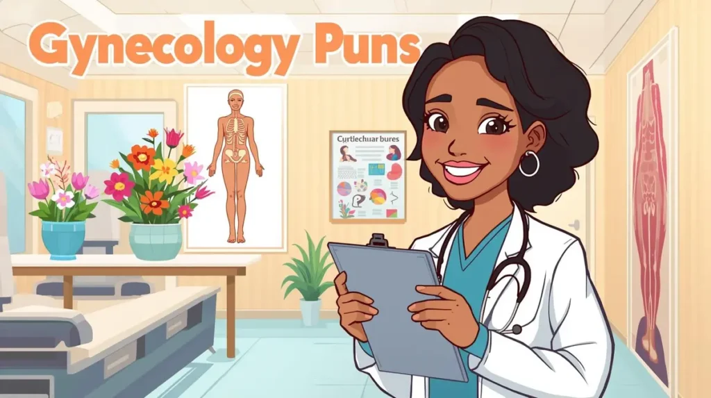 Friendly gynecology clinic cartoon