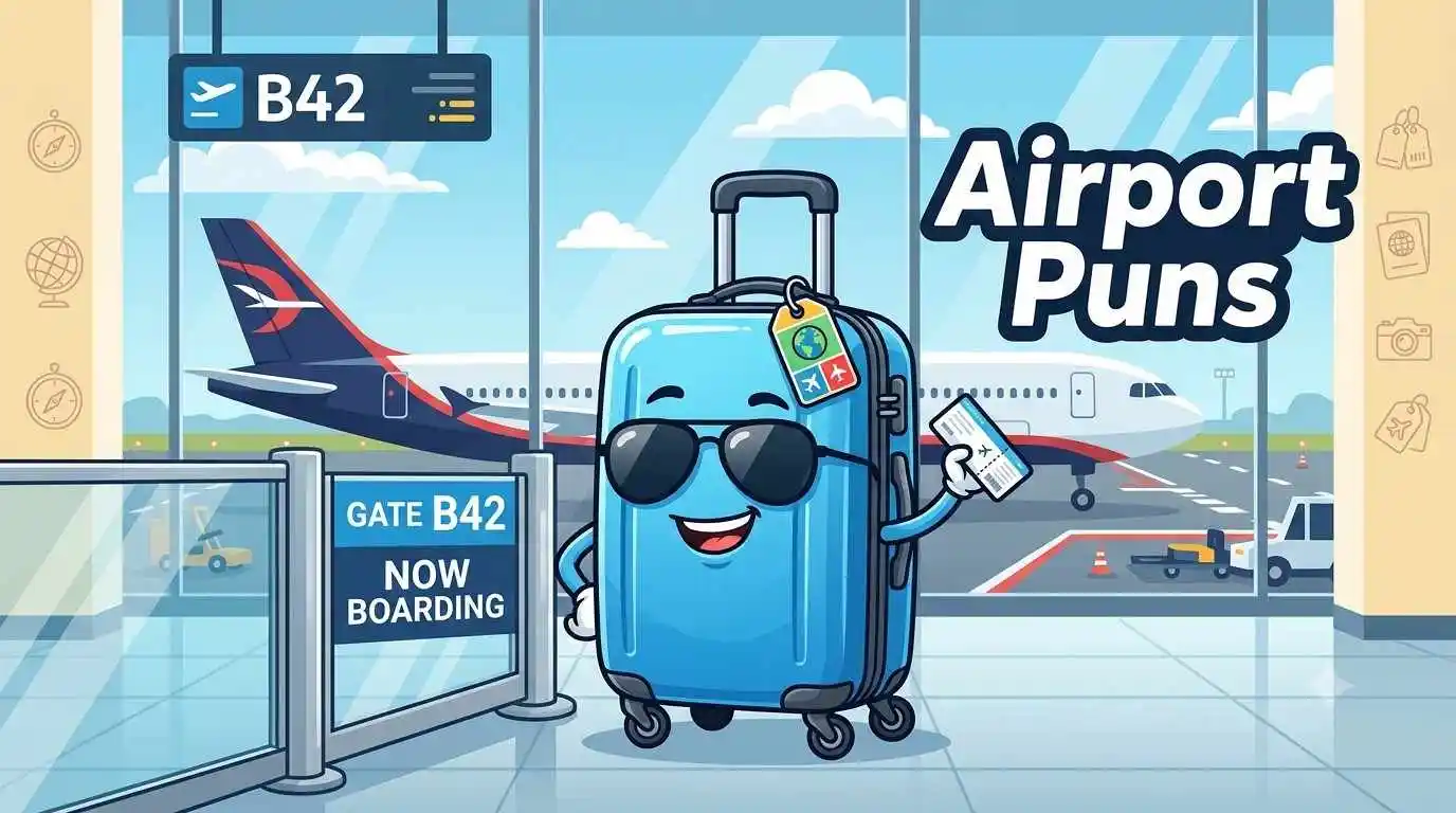 Happy airport traveler mascot