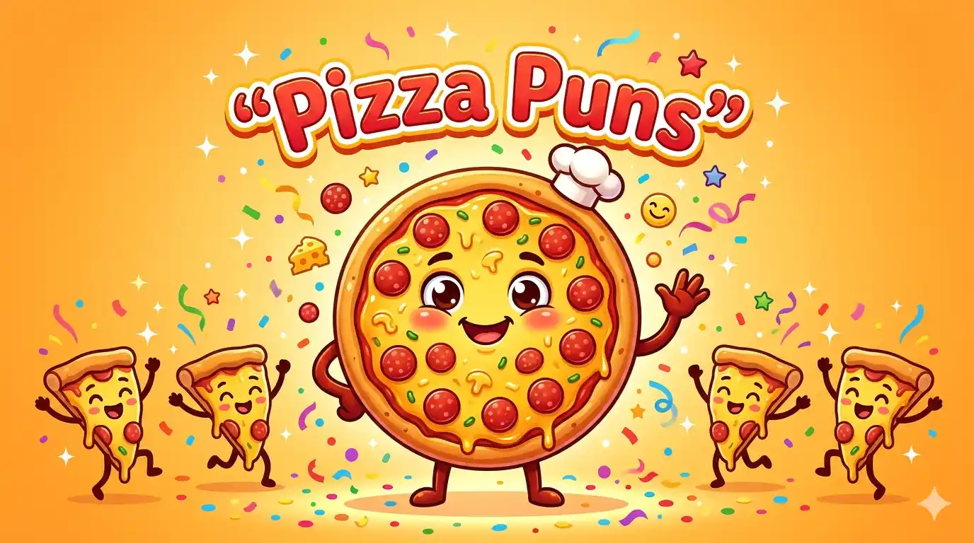 Funny cartoon pizza characters together