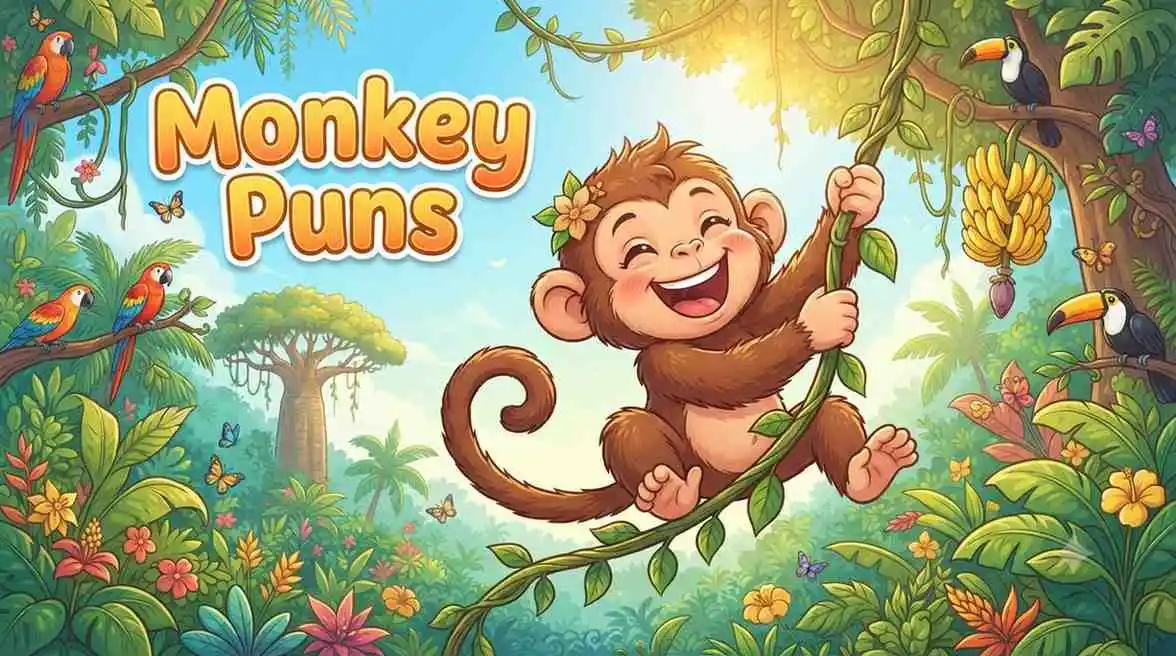 Happy monkey swinging vines