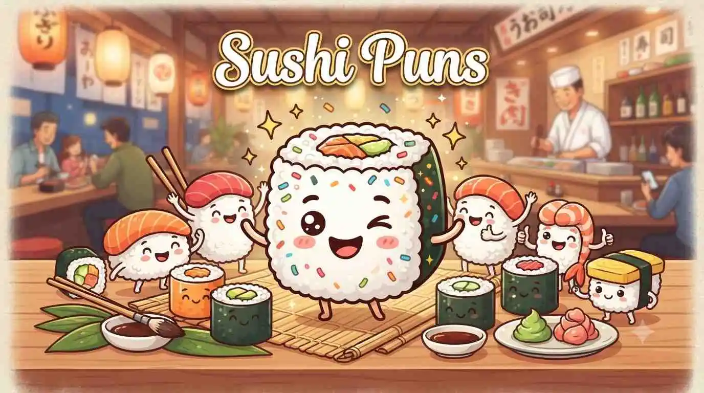 Happy sushi rolls smiling