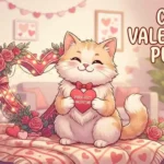 Cute cat holding Valentine heart