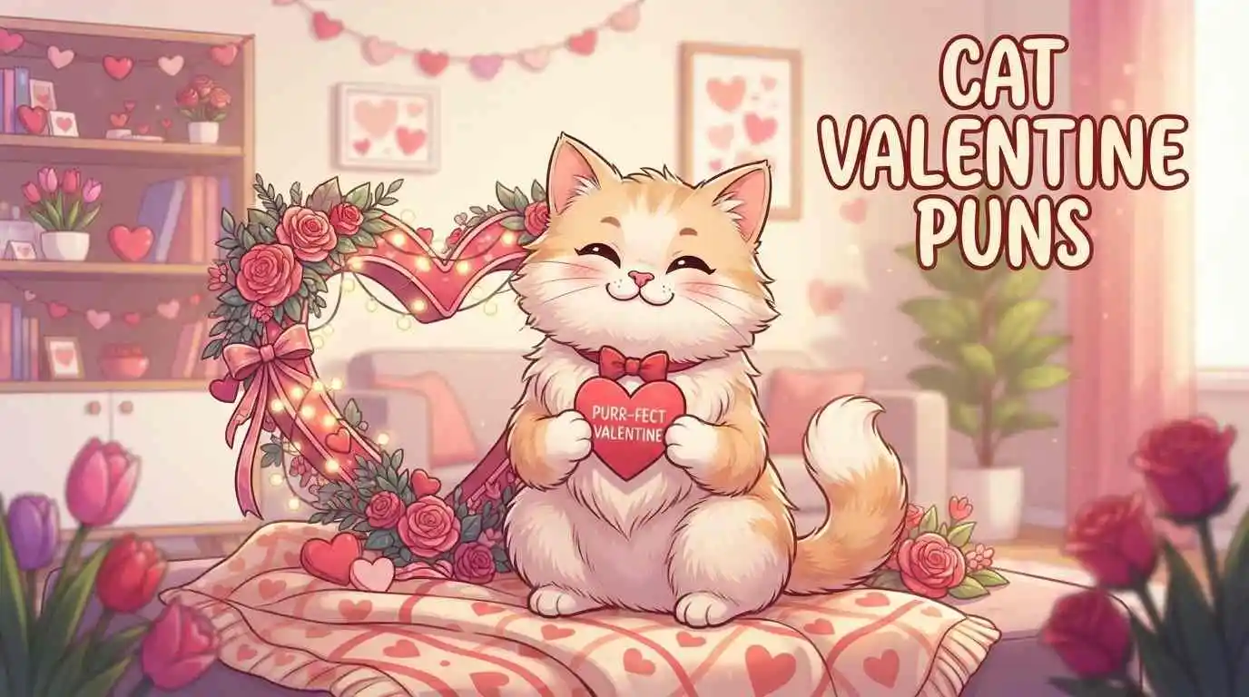 Cute cat holding Valentine heart