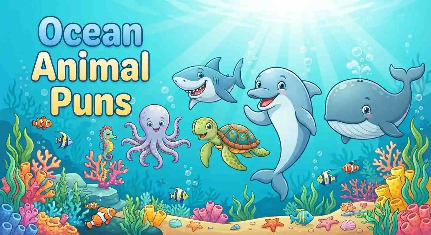 Funny ocean animals cartoon together