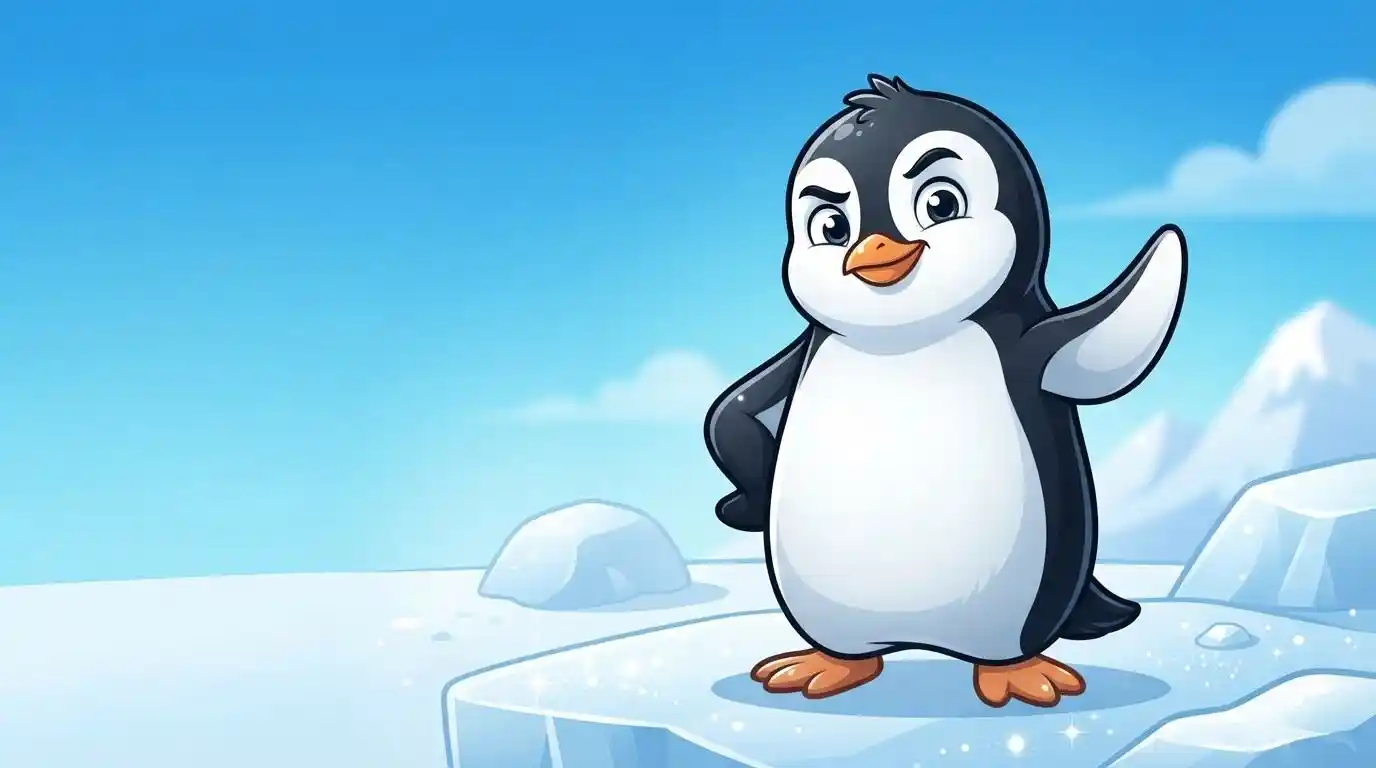 Funny penguin standing with playful expression