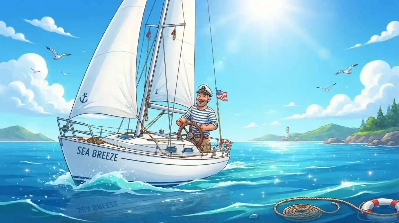 Colorful sailboat sailing ocean