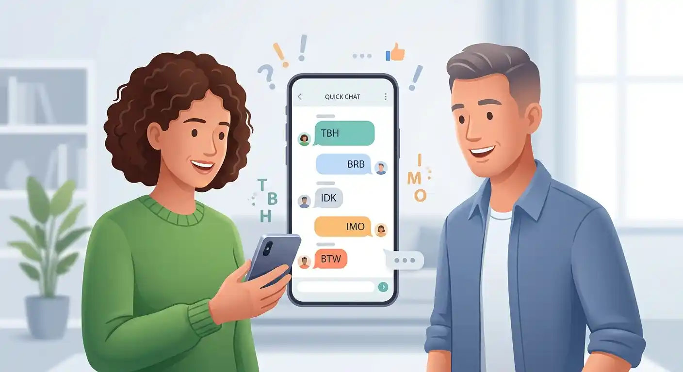 Smartphone showing common initialisms used in casual online conversations