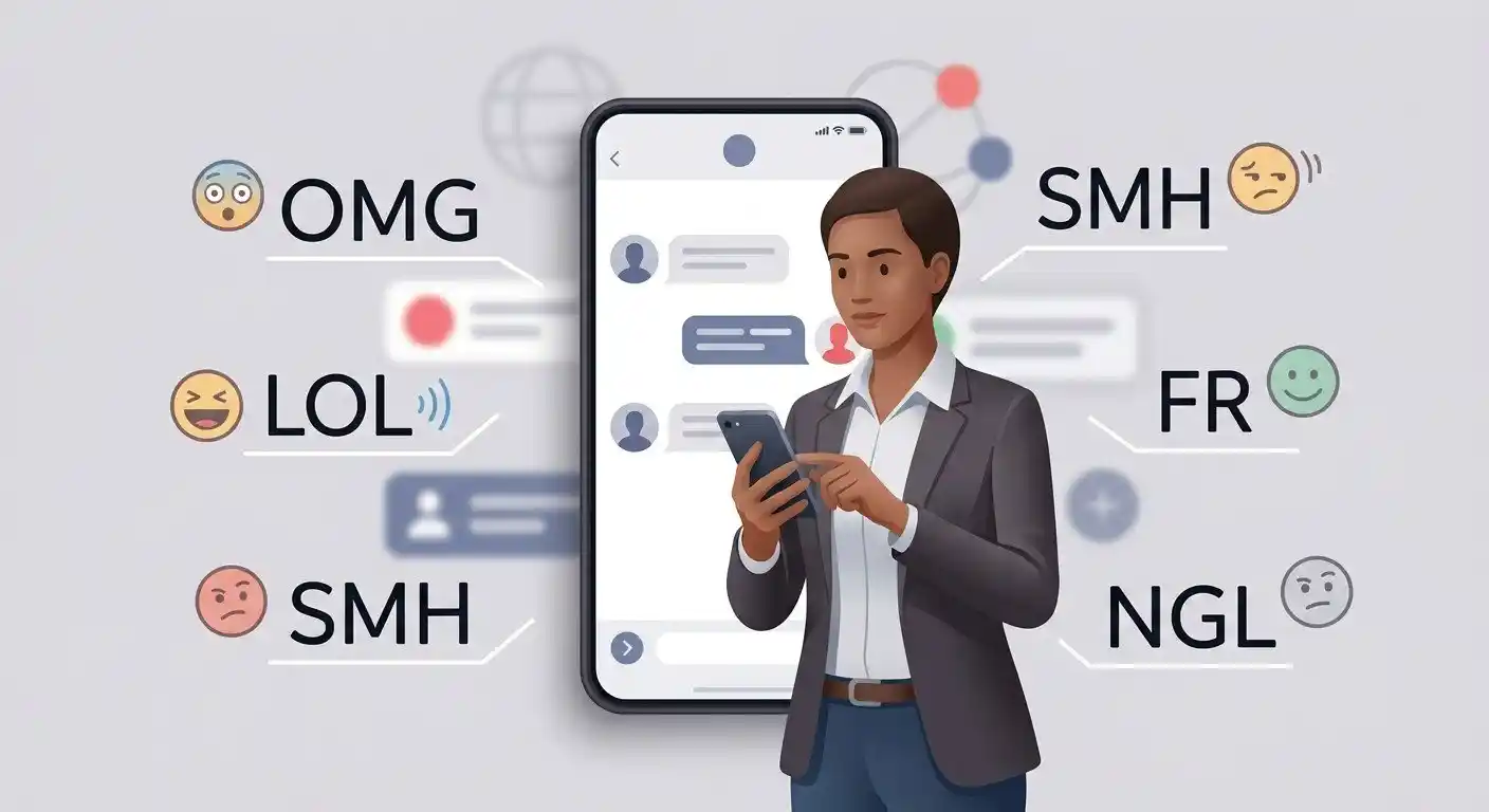 Adult using emotional slang to express reactions and feelings in a text conversation
