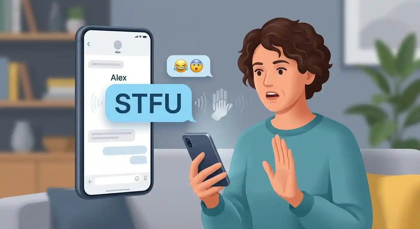 Adult receiving an STFU message telling someone to stop talking or be quiet