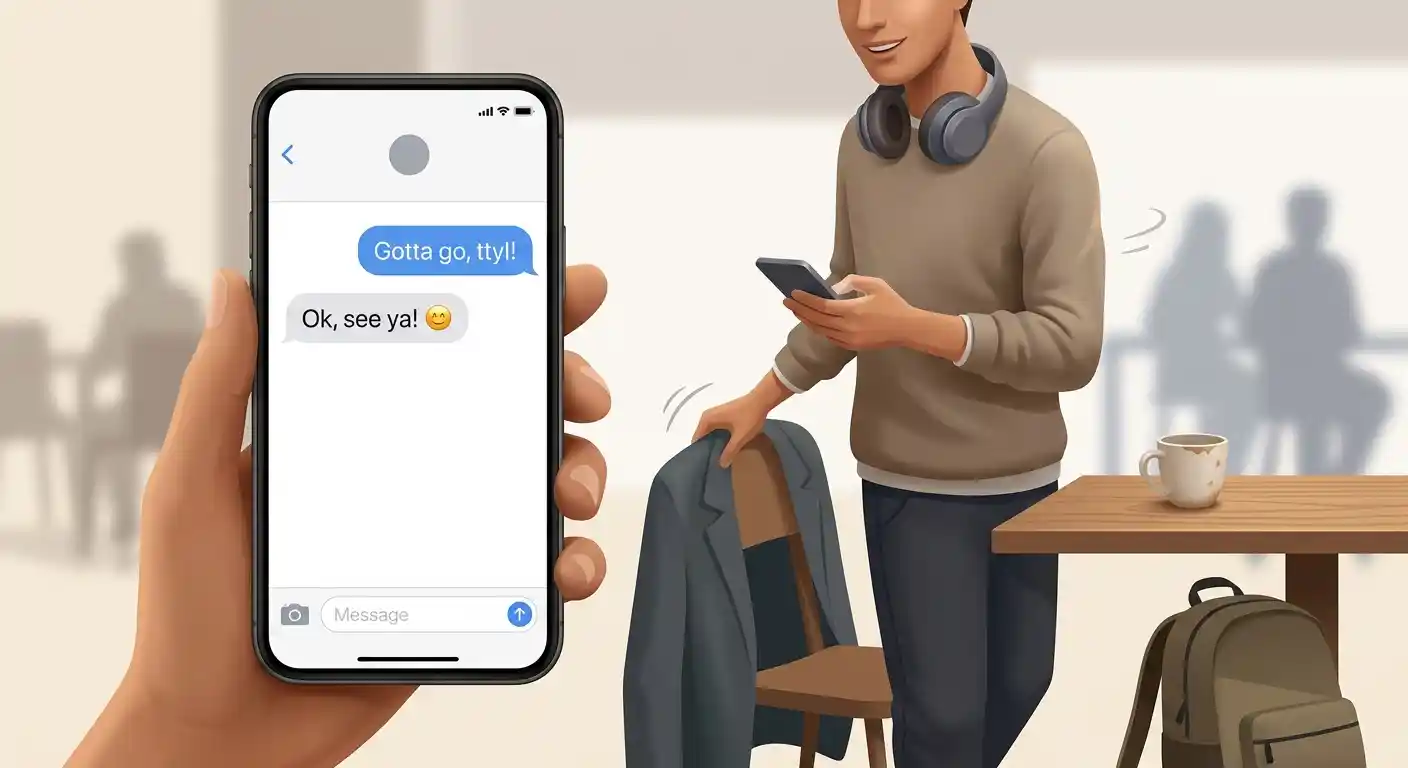 Adult user ending a casual text conversation with TTYL on a smartphone